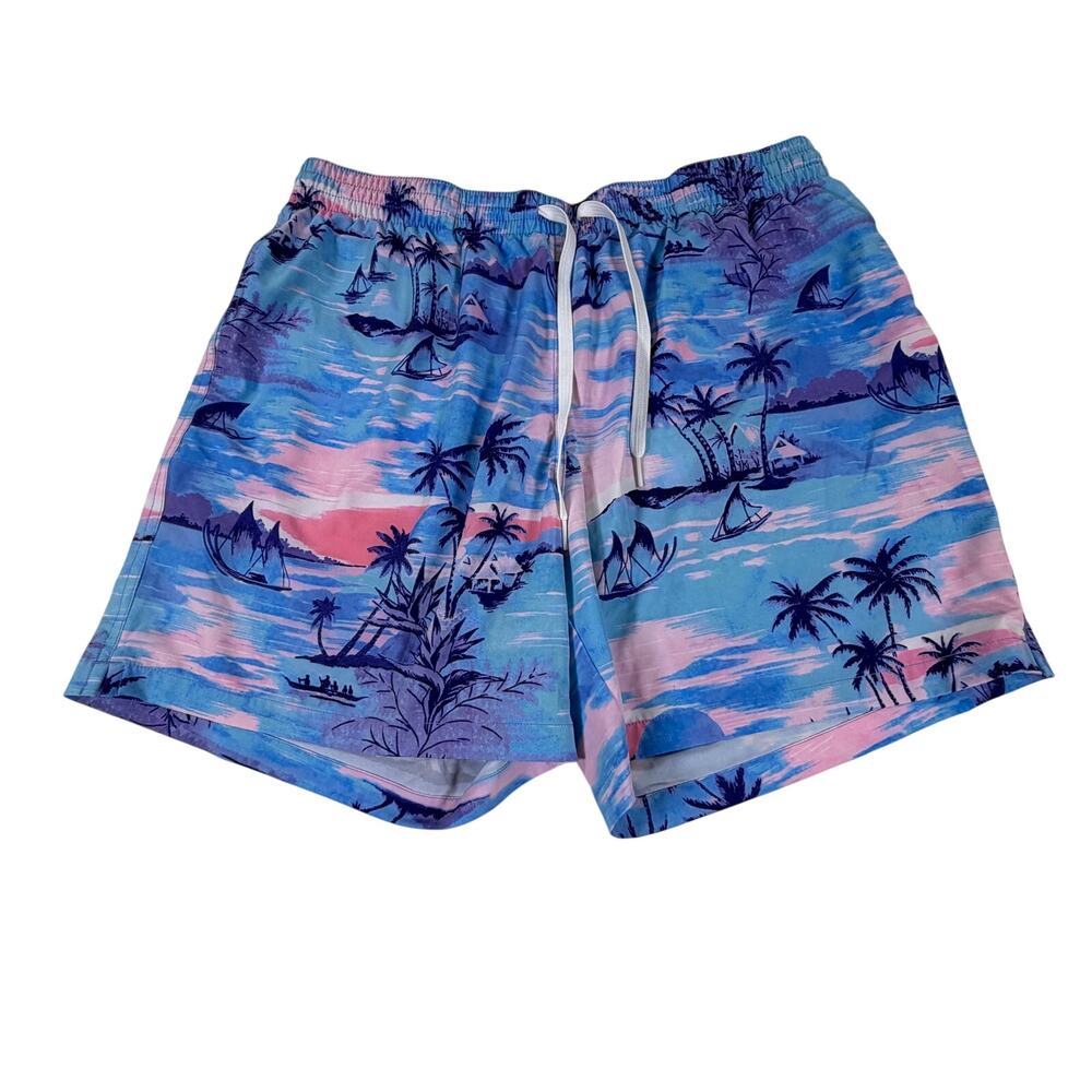 Chubbies 5.5” Palm Trees Classic Mesh Lined Stretch Swim Trunks Blue Men Sz XXL